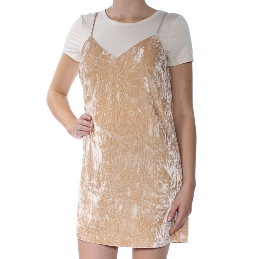 KENSIE Womens Beige Short Sleeve Above The Knee Layered Dress Size: M